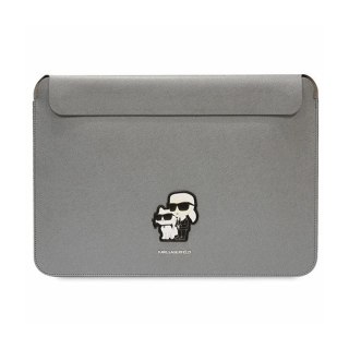 Karl Lagerfeld NFT Saffiano Karl & Choupette Sleeve - Etui na notebook 14" (Srebrny)