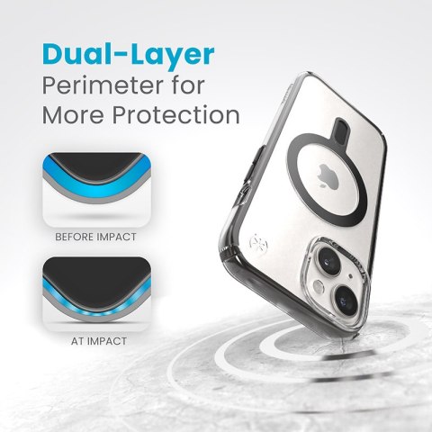 Speck Presidio Perfect-Clear ClickLock & MagSafe - Etui iPhone 17e / 16e / 15 / 14 / 13 (Clear / Frosted Black / Slate Grey)