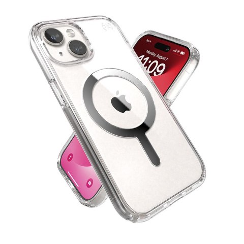 Speck Presidio Perfect-Clear MagSafe - Etui iPhone 17e / 16e / 15 / 14 / 13 (Clear / Chrome Finish / Serene Silver)