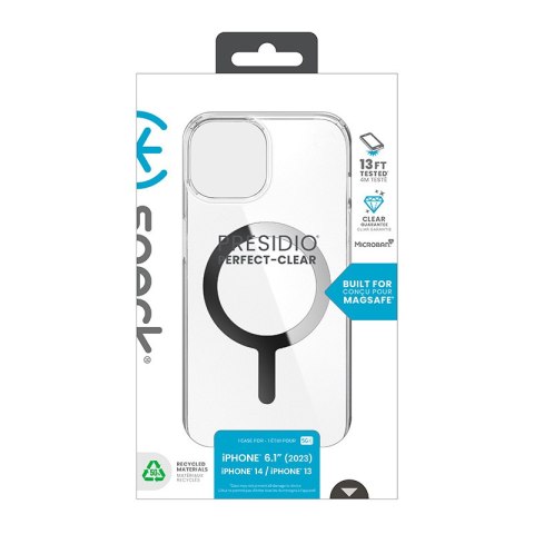 Speck Presidio Perfect-Clear MagSafe - Etui iPhone 17e / 16e / 15 / 14 / 13 (Clear / Chrome Finish / Serene Silver)