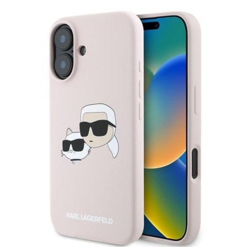 Karl Lagerfeld Silicone Double Heads Print MagSafe - Etui iPhone 16 Plus (różowy)