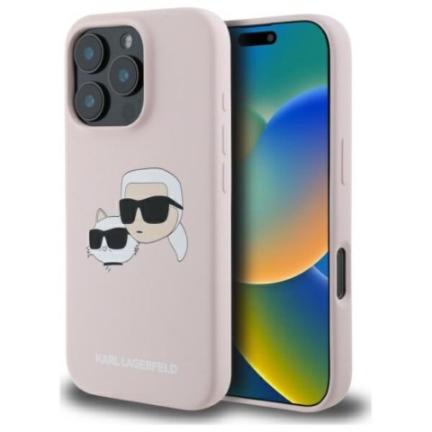 Karl Lagerfeld Silicone Double Heads Print MagSafe - Etui iPhone 16 Pro (różowy)