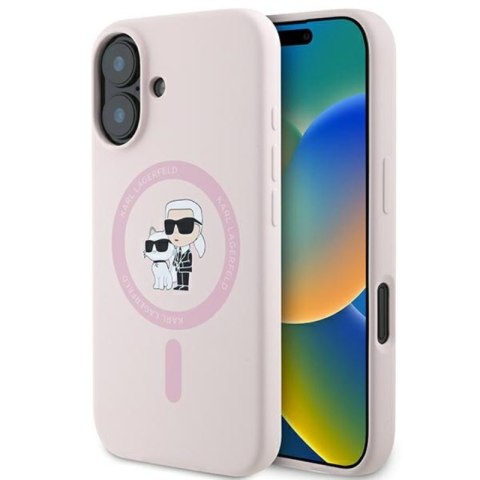 Karl Lagerfeld Silicone Karl & Choupette Ring MagSafe - Etui iPhone 16 Plus (różowy)