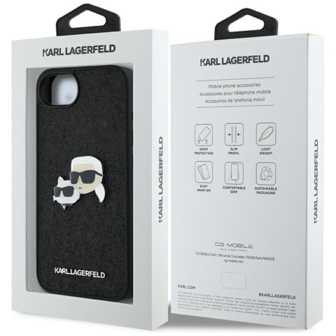 Karl Lagerfeld Fixed Glitter Karl & Choupette Heads Metal Pin - Etui do iPhone 16e (czarny)