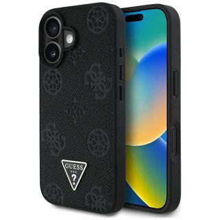Guess Grained Hot Stamp Peony Triangle Logo MagSafe - Etui do iPhone 16 (czarny)