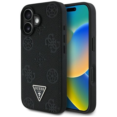 Guess Grained Hot Stamp Peony Triangle Logo MagSafe - Etui do iPhone 16 (czarny)