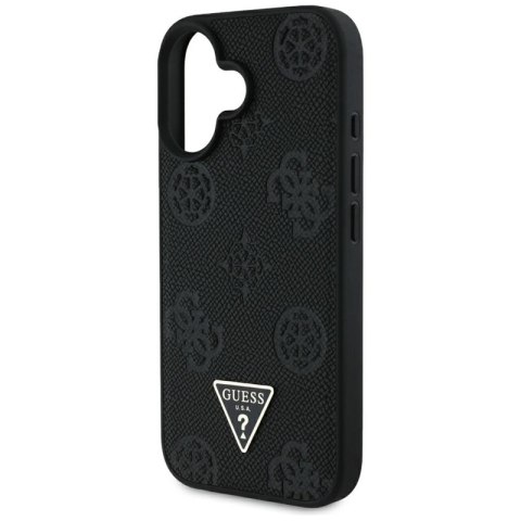 Guess Grained Hot Stamp Peony Triangle Logo MagSafe - Etui do iPhone 16 (czarny)