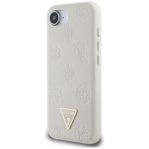 Guess Grained Hot Stamp Peony Triangle Logo MagSafe - Etui do iPhone 16e (beżowy)