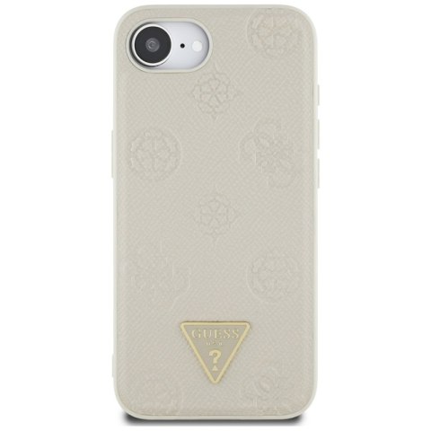Guess Grained Hot Stamp Peony Triangle Logo MagSafe - Etui do iPhone 16e (beżowy)