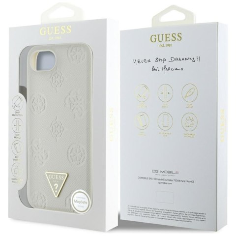 Guess Grained Hot Stamp Peony Triangle Logo MagSafe - Etui do iPhone 16e (beżowy)