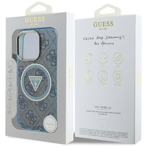 Guess IML Metal Glitter 4G Circle Triangle MagSafe - Etui do iPhone 16 Pro (niebieski)