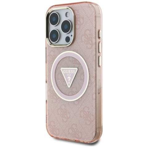 Guess IML Metal Glitter 4G Circle Triangle MagSafe - Etui do iPhone 16 Pro (różowy)