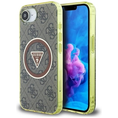 Guess IML Metal Glitter 4G Circle Triangle MagSafe - Etui do iPhone 16e (brązowy)