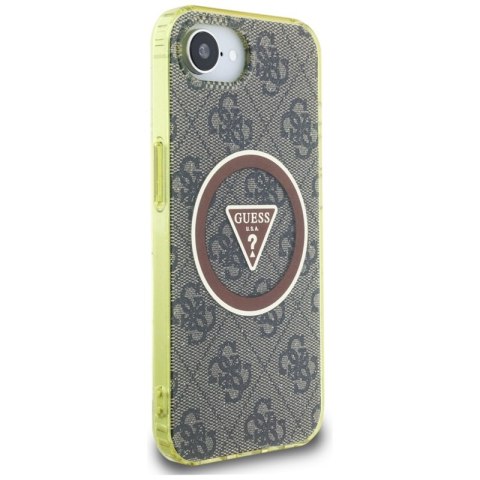 Guess IML Metal Glitter 4G Circle Triangle MagSafe - Etui do iPhone 16e (brązowy)