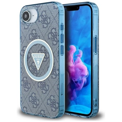 Guess IML Metal Glitter 4G Circle Triangle MagSafe - Etui do iPhone 16e (niebieski)