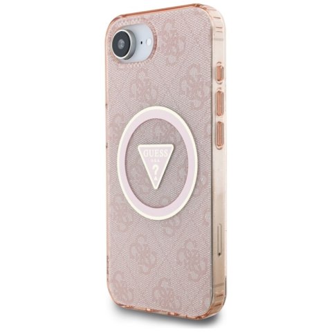 Guess IML Metal Glitter 4G Circle Triangle MagSafe - Etui do iPhone 16e (różowy)