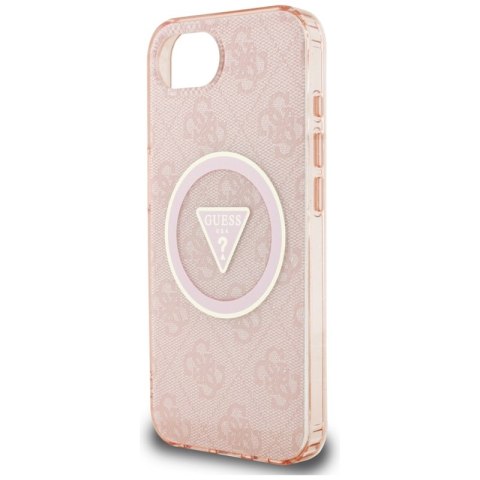 Guess IML Metal Glitter 4G Circle Triangle MagSafe - Etui do iPhone 16e (różowy)