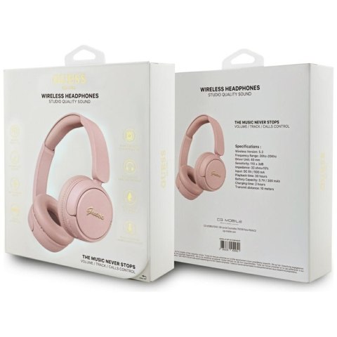 Guess Metal Logo Script - Bezprzewodowe słuchawki nauszne Bluetooth V5.3 (różowy)