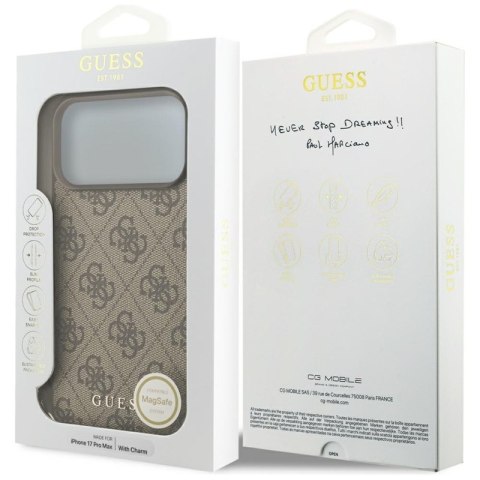 Guess 4G Charms Collection MagSafe - Etui iPhone 17 Pro Max (brązowy)
