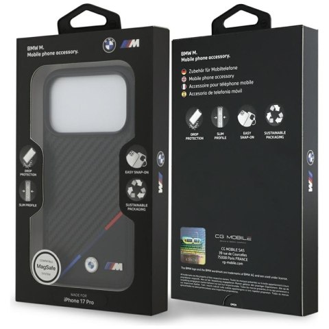BMW M Carbon Tricolor Line MagSafe - Etui iPhone 17 Pro (czarny)