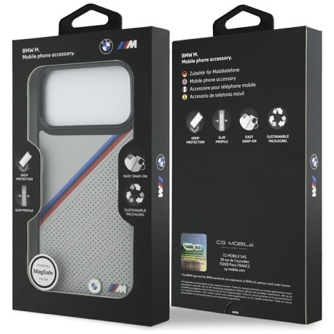 BMW M Tricolor Metal Logo MagSafe - Etui iPhone 17 Pro Max (szary)