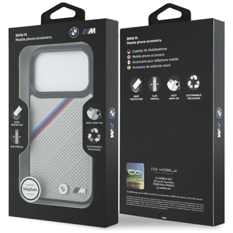BMW M Tricolor Metal Logo MagSafe - Etui iPhone 17 Pro (szary)