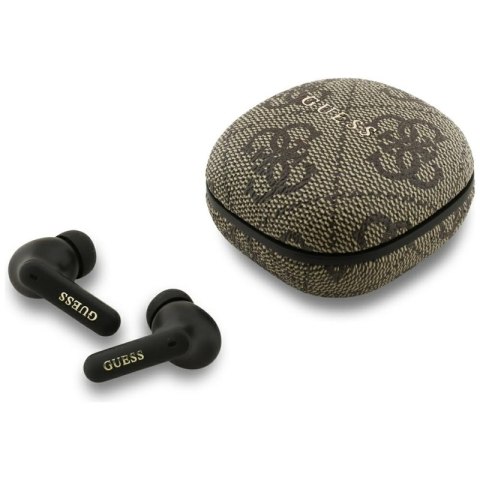 Guess 4G Classic Metal Logo - Słuchawki Bluetooth TWS ENC + etui ładujące (brązowy)