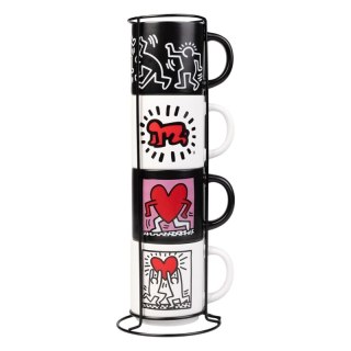 Keith Haring - Zestaw kubków ceramicznych ze stojakiem 300 ml 4 szt.