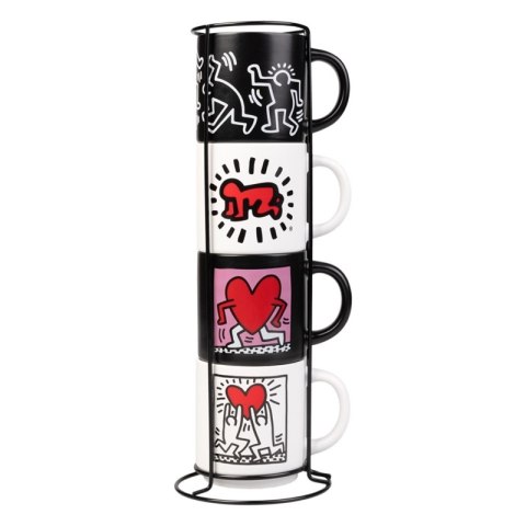 Keith Haring - Zestaw kubków ceramicznych ze stojakiem 300 ml 4 szt.