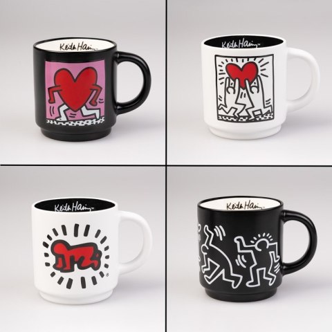 Keith Haring - Zestaw kubków ceramicznych ze stojakiem 300 ml 4 szt.