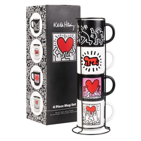 Keith Haring - Zestaw kubków ceramicznych ze stojakiem 300 ml 4 szt.