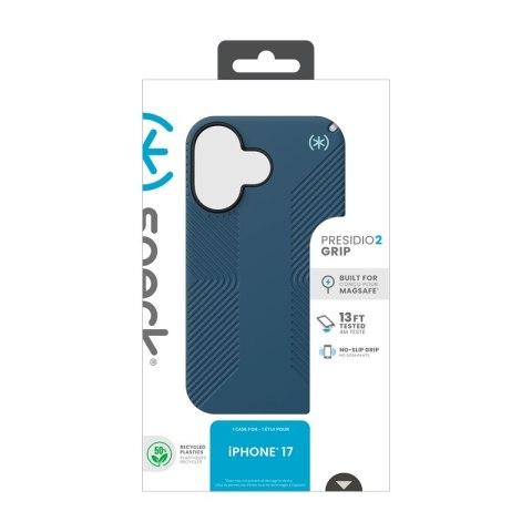 Speck Presidio2 Grip MagSafe - Etui iPhone 17 (Deep Sea/Silver Metallic)