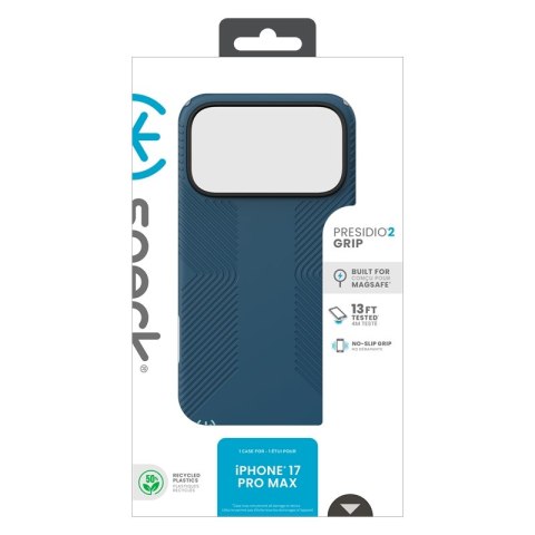 Speck Presidio2 Grip MagSafe - Etui iPhone 17 Pro Max (Deep Sea/Silver Metallic)
