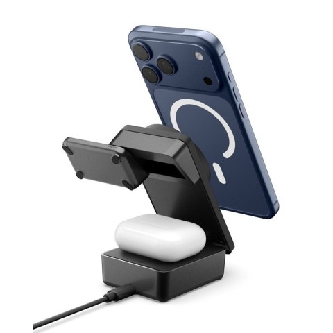 Spigen EF323MQ Essential - Ładowarka indukcyjna MagSafe 3w1 do iPhone, AirPods i Apple Watch 25W Qi 2.2 (Czarny)