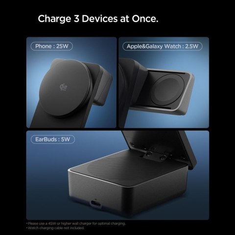 Spigen EF323MQ Essential - Ładowarka indukcyjna MagSafe 3w1 do iPhone, AirPods i Apple Watch 25W Qi 2.2 (Czarny)