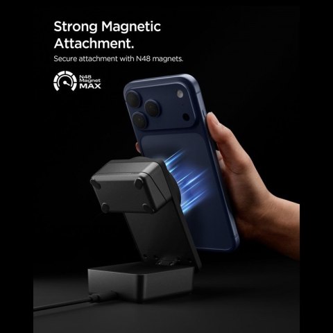 Spigen EF323MQ Essential - Ładowarka indukcyjna MagSafe 3w1 do iPhone, AirPods i Apple Watch 25W Qi 2.2 (Czarny)