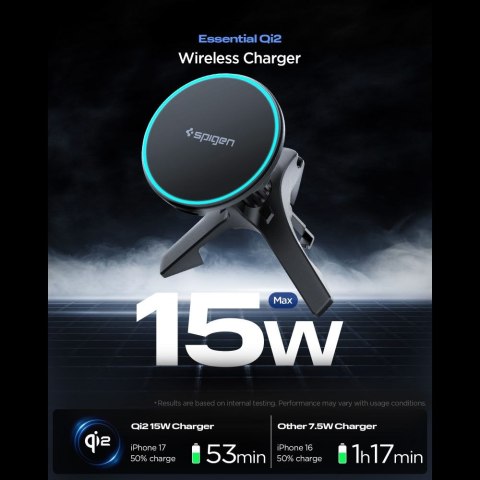 Spigen EV15MAQ Essential - Uchwyt samochodowy na kratkę nawiewu MagSafe 15W Qi2 (Czarny)