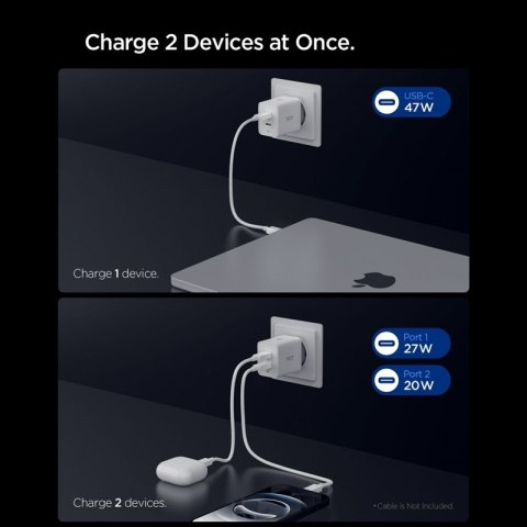 Spigen Essential EE472EU GaN Pro - Ładowarka sieciowa 2x USB-C 47W (White)