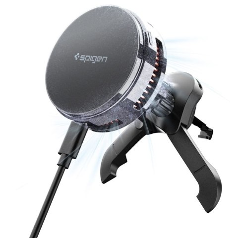 Spigen Essential EV25MFAQ - Magnetyczny uchwyt samochodowy na kratkę nawiewu z ładowaniem bezprzewodowym 25W MagSafe Qi2.2 (Blac