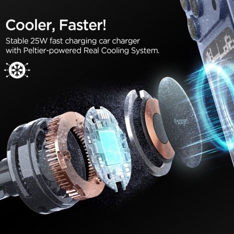 Spigen Essential EV25MFAQ - Magnetyczny uchwyt samochodowy na kratkę nawiewu z ładowaniem bezprzewodowym 25W MagSafe Qi2.2 (Blac