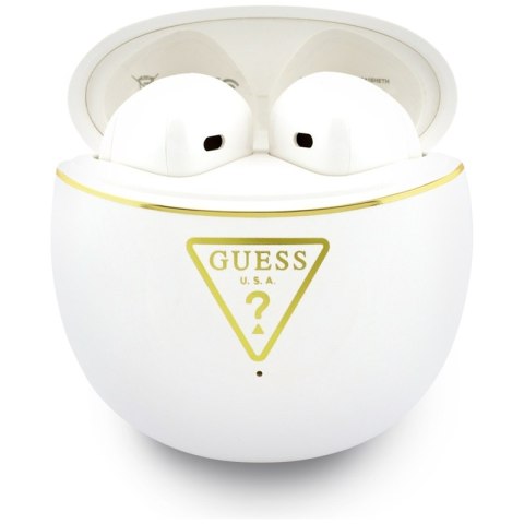 Guess Gold Line Triangle - Słuchawki Bluetooth TWS + etui ładujące (biały)