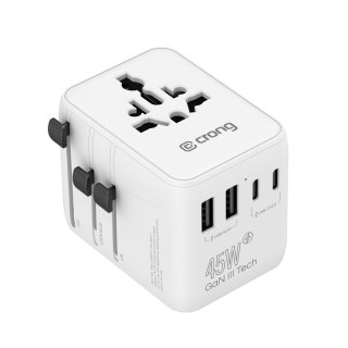 Crong One World Travel Adapter - Uniwersalny adapter podróżny GaN 45W UK/EU/US/AU (biały)