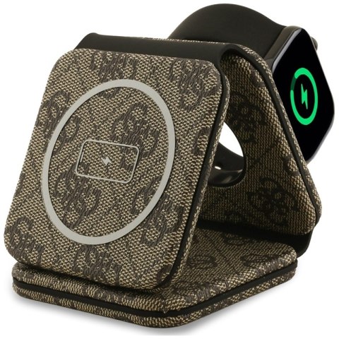 Guess 4G Wireless Charger - Ładowarka indukcyjna MagSafe 3w1 do iPhone, AirPods i Apple Watch 15W (brązowy)