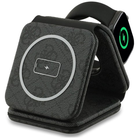 Guess 4G Wireless Charger - Ładowarka indukcyjna MagSafe 3w1 do iPhone, AirPods i Apple Watch 15W (czarny)