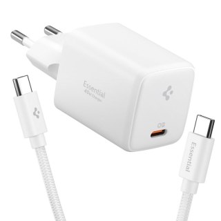 Spigen EE451EU Essential GaN Pro - Ładowarka sieciowa USB-C PD PPS 45W + kabel USB-C 1m (Biały)