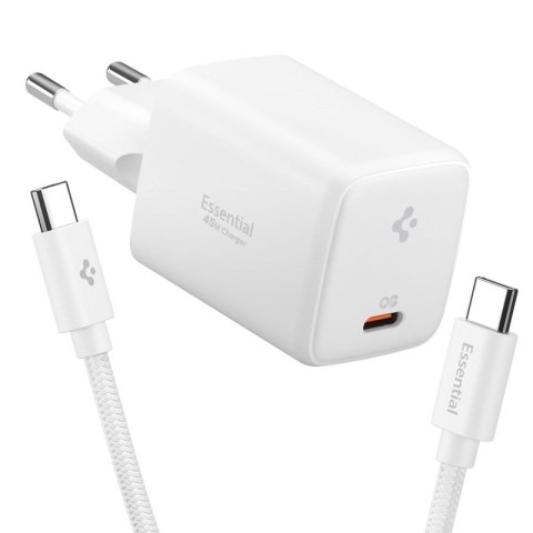 Spigen EE451EU Essential GaN Pro - Ładowarka sieciowa USB-C PD PPS 45W + kabel USB-C 1m (Biały)