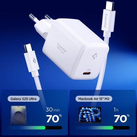 Spigen EE451EU Essential GaN Pro - Ładowarka sieciowa USB-C PD PPS 45W + kabel USB-C 1m (Biały)