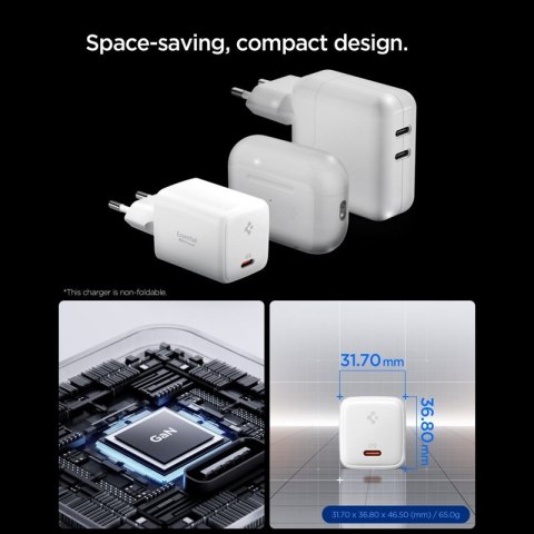 Spigen EE451EU Essential GaN Pro - Ładowarka sieciowa USB-C PD PPS 45W + kabel USB-C 1m (Biały)