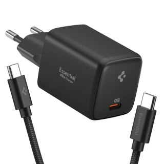 Spigen EE451EU Essential GaN Pro - Ładowarka sieciowa USB-C PD PPS 45W + kabel USB-C 1m (Czarny)