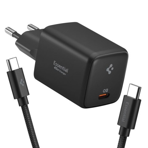 Spigen EE451EU Essential GaN Pro - Ładowarka sieciowa USB-C PD PPS 45W + kabel USB-C 1m (Czarny)